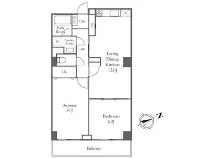 リバーシティ21新川(2LDK/9階)の間取り写真