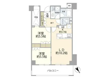 ザ・パークハウス上目黒ピアース(2LDK/2階)の間取り写真