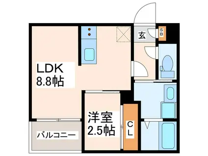 R-SMART九品寺M2(1LDK/1階)の間取り写真