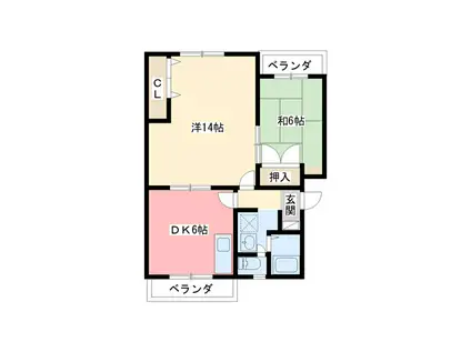 コンチネンタル布瀬I(2DK/4階)の間取り写真