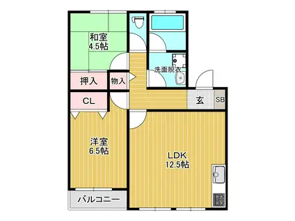 グリーンコースト大和S棟(2LDK/2階)の間取り写真