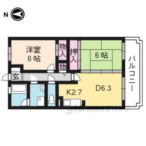 グリーンサム弐番館(2LDK/1階)の間取り写真
