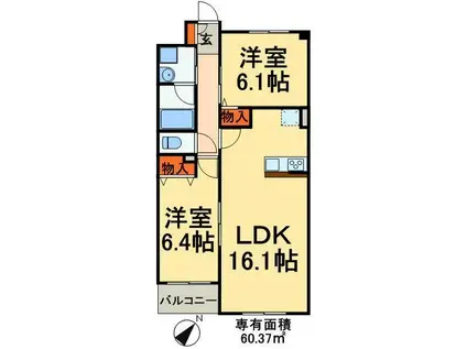 シュヴァルブラン白馬(2LDK/5階)の間取り写真