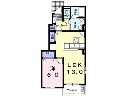 ニューカレントA(1LDK/1階)の間取り写真