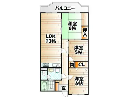 グランピア八幡東(3LDK/4階)の間取り写真
