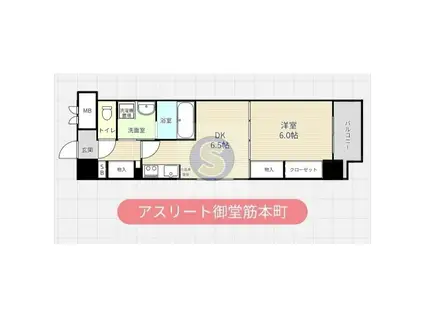 アスリート御堂筋本町(1DK/4階)の間取り写真