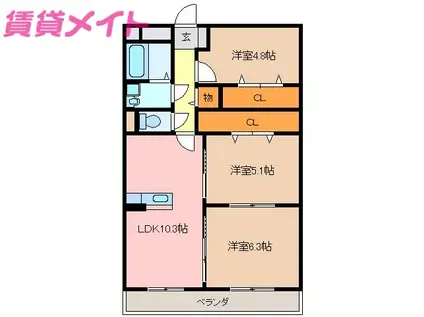 チェレステSUZUKA(3LDK/2階)の間取り写真