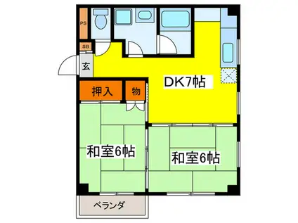 サンパレス下連雀(2DK/3階)の間取り写真