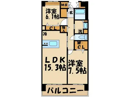 ロイヤルパークス若葉台(2LDK/11階)の間取り写真