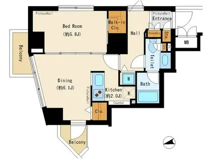 パークアクシス御徒町(1LDK/2階)の間取り写真