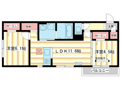 萩II・B棟(2LDK/1階)の間取り写真