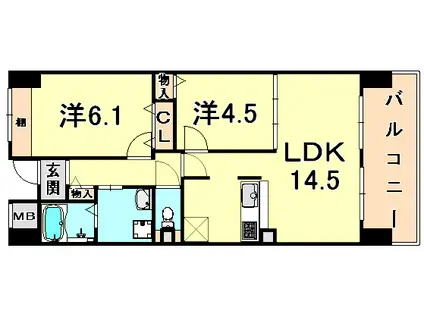 ガーデンライフ岡本(2LDK/6階)の間取り写真