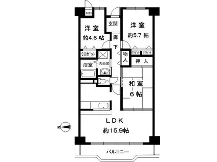 ラカーサタカツキ(3LDK/4階)の間取り写真