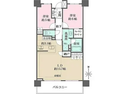 ザ・パークハウス上野池之端レジデンス(2LDK/7階)の間取り写真