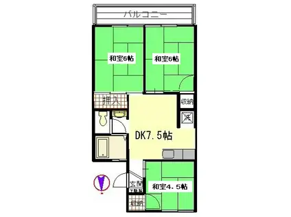 パレス篠宮(3DK/2階)の間取り写真