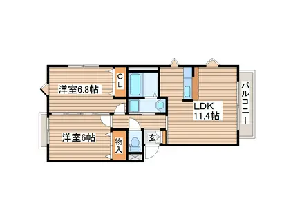 エーベストセンシュウ(2LDK/2階)の間取り写真