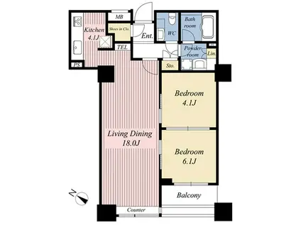 有明  タワーマンション 南西向き  2LDK(2LDK/6階)の間取り写真
