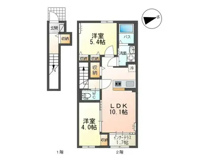 メゾン ドュ サンテ B棟(2LDK/2階)の間取り写真