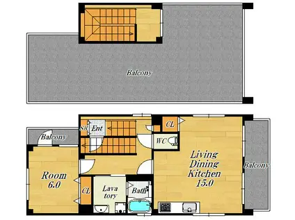 福島ウネビハイツ(1LDK/5階)の間取り写真