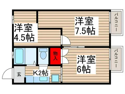 コスモスハイツ(3K/2階)の間取り写真