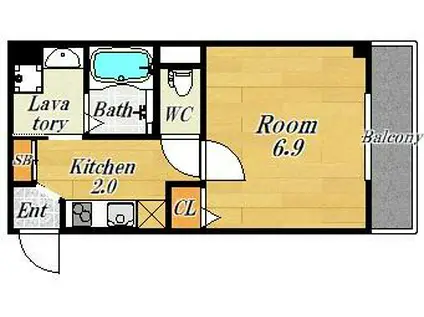 グランデュオM海老江(1K/4階)の間取り写真