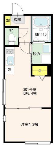 プラシッド千住緑町(1DK/3階)の間取り写真