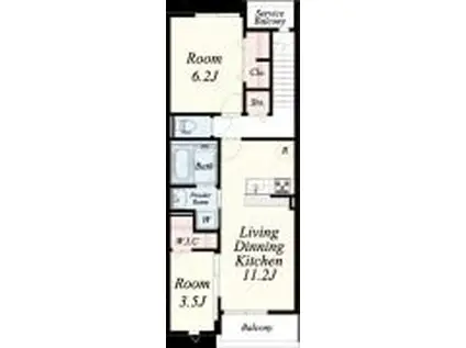 メルヴェイユ(2LDK/3階)の間取り写真