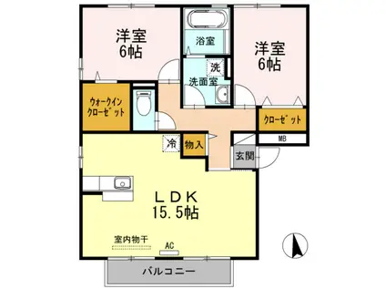 ウィルモア手城C棟(2LDK/3階)の間取り写真