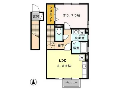 ヴィレッジロイヤル中央台D(1LDK/2階)の間取り写真