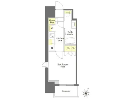 プライムメゾン白金高輪(1K/2階)の間取り写真