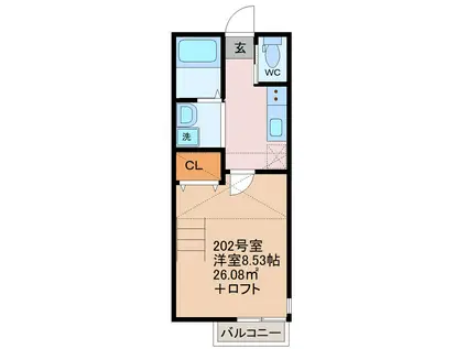 ライズ八千代台(1K/2階)の間取り写真