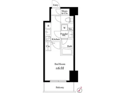 ハーモニーレジデンス横濱関内(1K/7階)の間取り写真