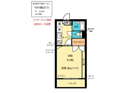 15TH富山ビル(1K/5階)の間取り写真