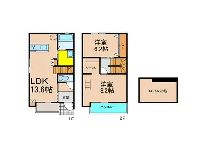 メゾネストX木太 B(2LDK/1階)の間取り写真