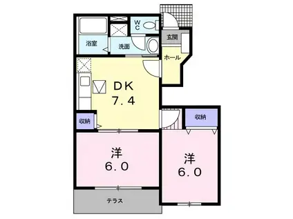 ニューエレガンス(2DK/1階)の間取り写真