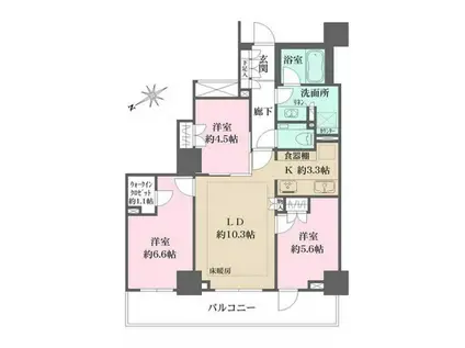 ザ・パークハウス三田ガーデン レジデンス&タワー タワー棟(3LDK/2階)の間取り写真