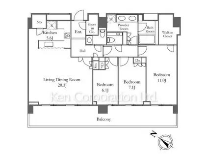 クロスエアタワー(3LDK/40階)の間取り写真