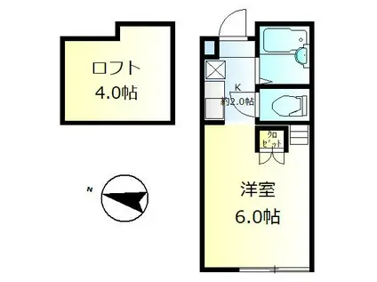ヒルズ中央林間(1K/2階)の間取り写真