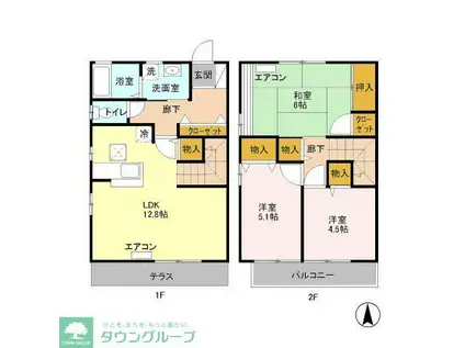 ラ・ポワールAB(2LDK/1階)の間取り写真