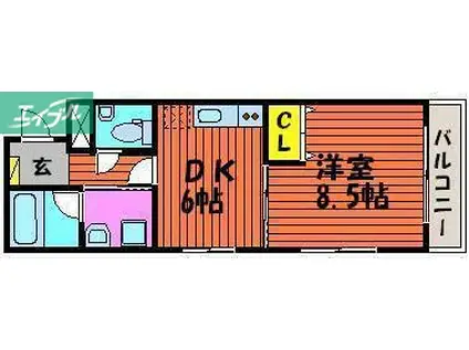 ハートフル泉田(1DK/2階)の間取り写真