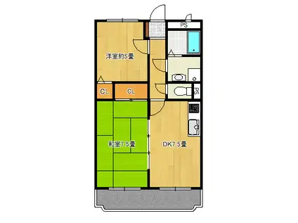 ハイルネッサンスA(2DK/3階)の間取り写真