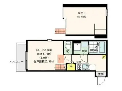 スマイル本千葉(1K/2階)の間取り写真