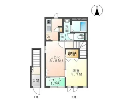 サークルコートIIIA(1LDK/2階)の間取り写真