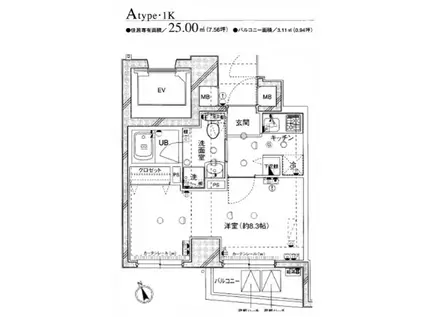 エルニシア上野ノースイースト(1K/3階)の間取り写真