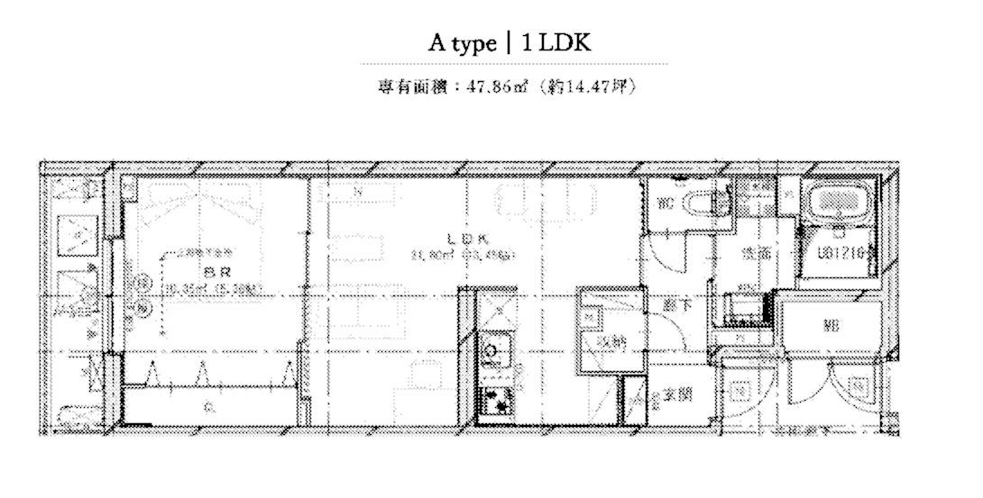 SOLASIARESIDENCE大井町(1LDK/2階)の間取り写真