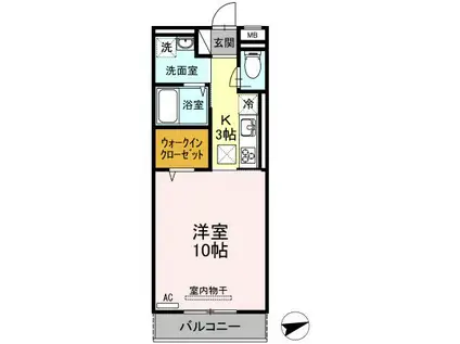 ボヌール SA(1K/1階)の間取り写真