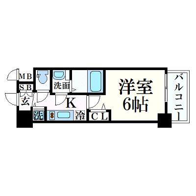プレサンス心斎橋ブライト(1K/14階)の間取り写真