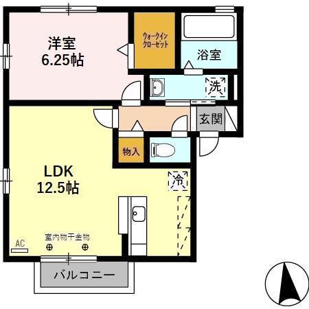 ヴェルデ・ヴァル(1LDK/2階)の間取り写真
