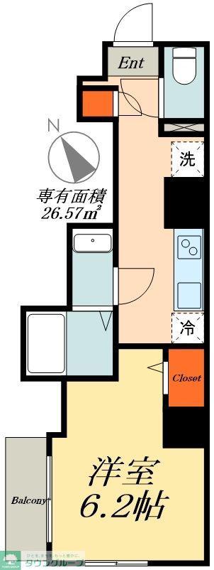 スカイグランデ市川(1K/6階)の間取り写真