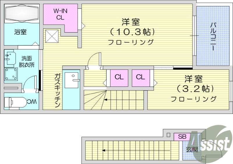 エルミタージュ 原町(1LDK/2階)の間取り写真
